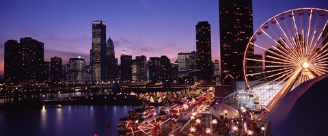 Framed Ferris wheel at Dusk, Navy Pier, Chicago Print