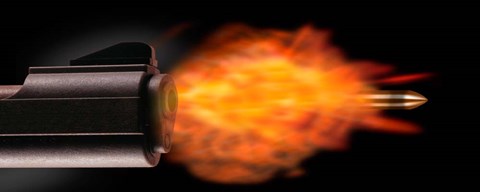 Framed Gun Firing a Bullet Print