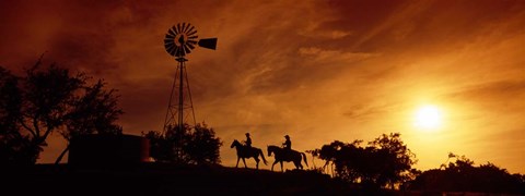 Framed Horse Ride at Sunset, Hunt, Kerr County, Texas Print
