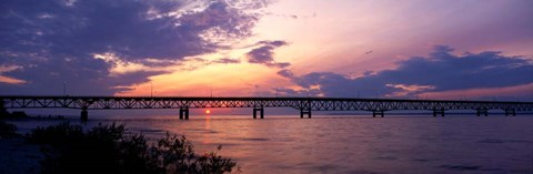 Framed Sun Setting over the Mackinac Bridge, Michigan Print