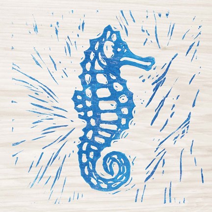 Framed Sea Creature Seahorse Blue Print