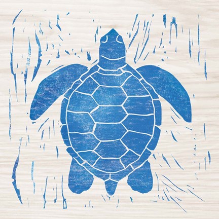 Framed Sea Creature Turtle Blue Print