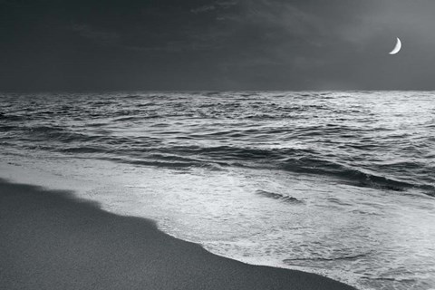 Framed Moonrise Beach Black and White Print