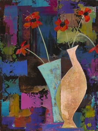 Framed Abstract Expressionist Flowers I Print
