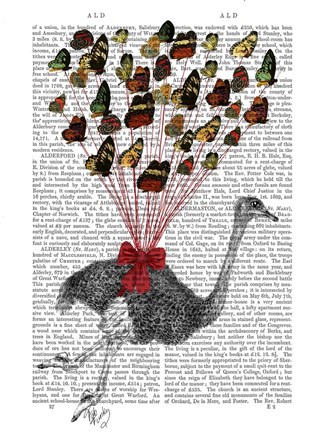 Framed Ostrich Flying with Butterflies Print