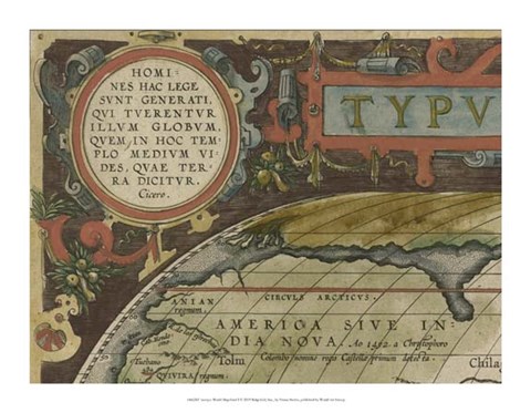 Framed Antique World Map Grid I Print