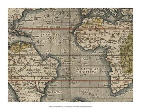 Framed Antique World Map Grid V Print
