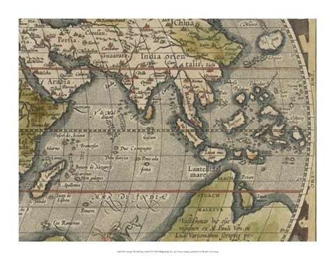 Framed Antique World Map Grid VI Print