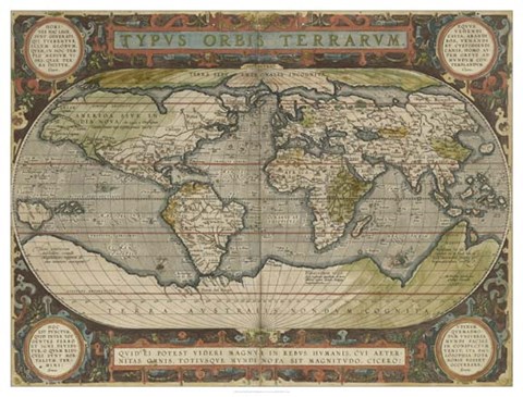 Framed Antique World Map 36x48 Print