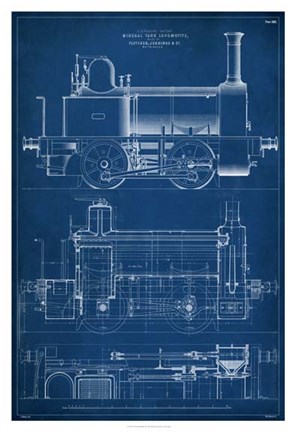 Framed Locomotive Blueprint II Print