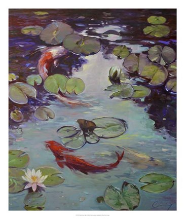 Framed Red Koi &amp; Lilies Print