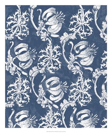 Framed Indigo Floral Chintz I Print