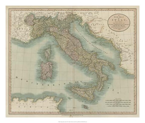 Framed Vintage Map of Italy Print