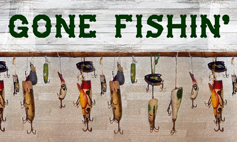 Framed Gone Fishin&#39; Wood Fishing Lure Sign Print