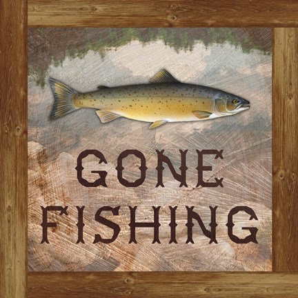 Framed Gone Fishing Salmon Sign Print