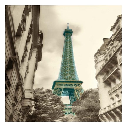 Framed Teal Eiffel Tower 2 Print