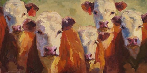 Framed Party of Five Herefords Print