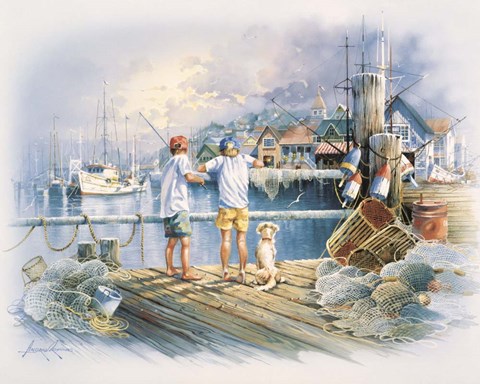 Framed Fishing Dock A Print