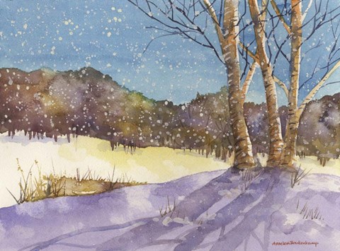 Framed Birch, Turquoise Sky Print