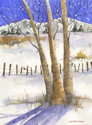 Framed Birch with Cardinal Print