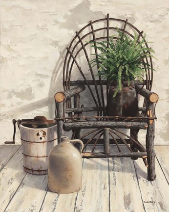 Framed Wicker Chair With Ice Cream Churn Print