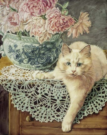 Framed Peonies And Lace Print