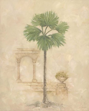 Framed Palm With Architecture 2 Print