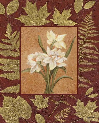 Framed White Flowers With Leaf Border Print