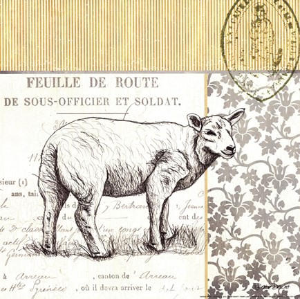 Framed Vintage Sheep Print