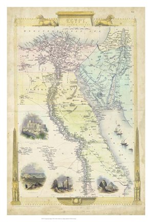 Framed Vintage Map of Egypt Print