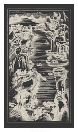 Framed Chinese Bird&#39;s-eye View in Grey I Print