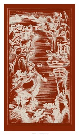 Framed Chinese Bird&#39;s-eye View in Red I Print