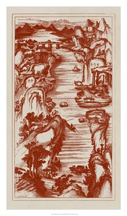 Framed Chinese Bird&#39;s-eye View in Red II Print