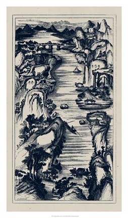 Framed Chinese Bird&#39;s-eye View in Navy II Print