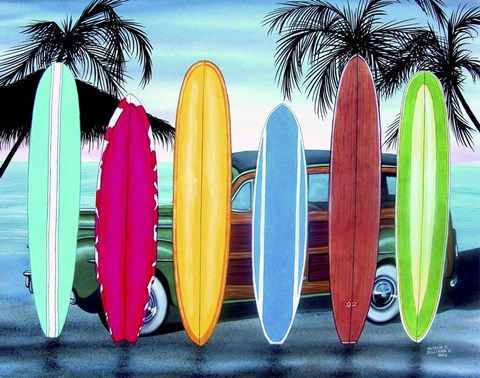 Framed Woody &amp; Surfboards Print