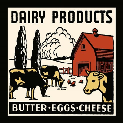 Framed Dairy Product-Butter, Eggs, Cheese Print