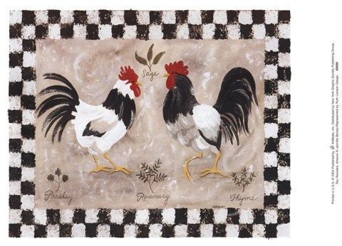 Framed Two Roosters Print