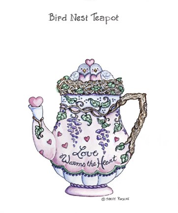 Framed Bird Nest Teapot Print