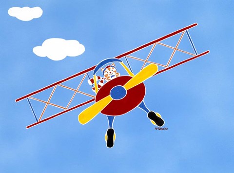 Framed Cat In A Bi-Plane Print