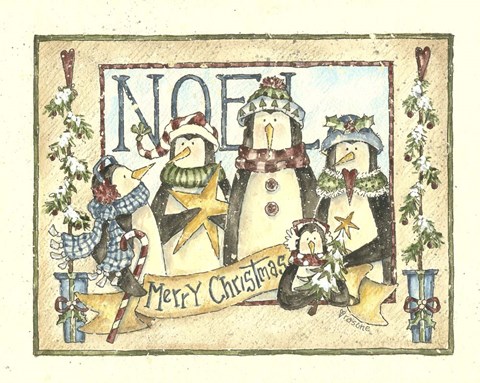 Framed Noel - 4 Penguins Print