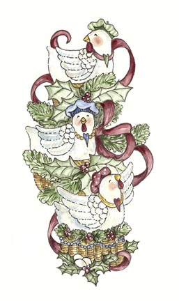 Framed French Hens Stocking Print