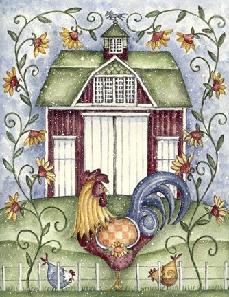 Framed Rooster &amp; Rasche Barn 300 Print