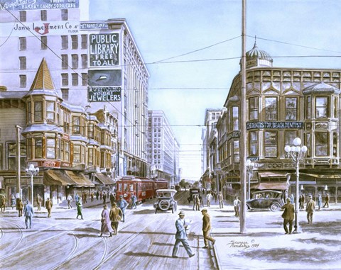 Framed Los Angeles,  5Th And Hill Print