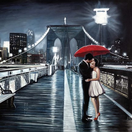Framed Kissing on Brooklyn Bridge Print