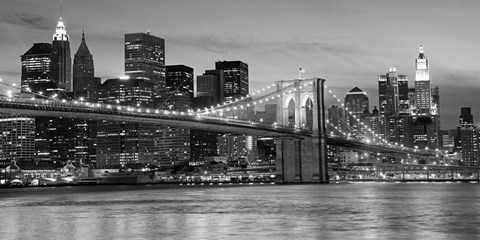 Framed Brooklyn Bridge at Night Print