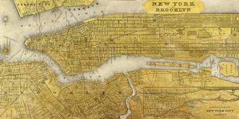 Framed Gilded Map of NYC Print
