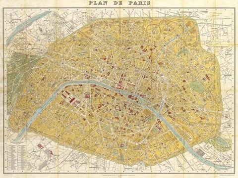 Framed Gilded Map of Paris Print