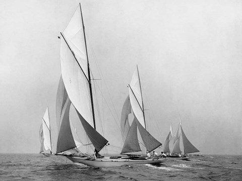 Framed Saliboats Sailing Downwind, ca. 1900-1920 Print