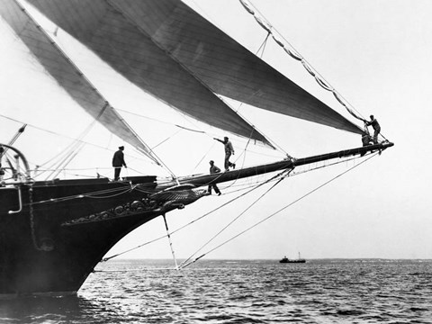 Framed Ship Crewmen Standing on the Bowsprit, 1923 Print