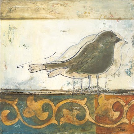 Framed Birds on Damask II Print